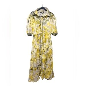 Polen Poe Yellow White Green Embroidered Printed Short Sleeve Maxi Dress Size 18